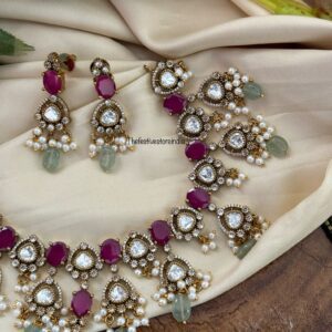 Moissanite stone Ruby stone Mint drops necklace set | Bridal | Wedding