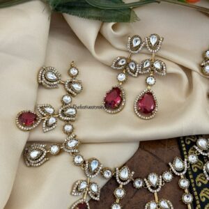 Bridal Victorian droplet style necklace set - Ruby