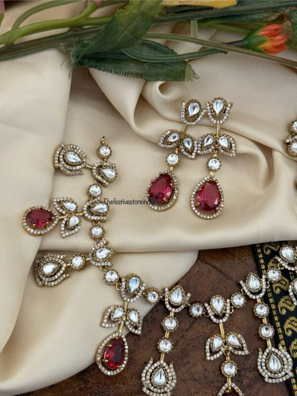 Bridal Victorian droplet style necklace set - Ruby