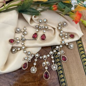 Bridal Victorian droplet style necklace set - Ruby