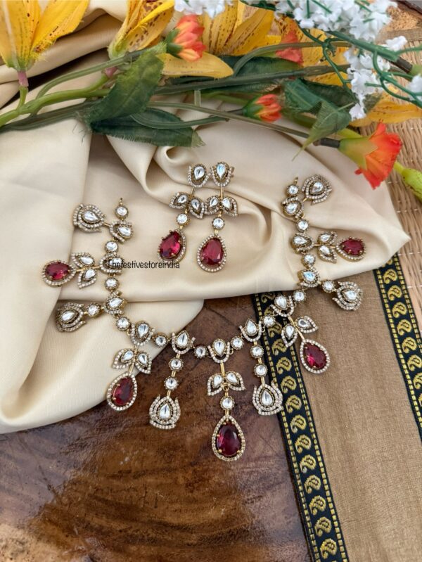 Bridal Victorian droplet style necklace set - Ruby