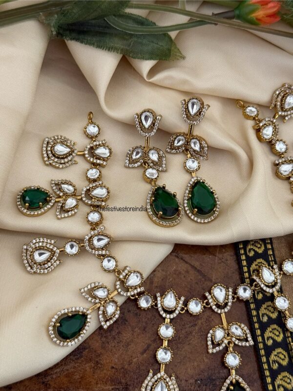 Bridal Victorian droplet style necklace set - Emerald
