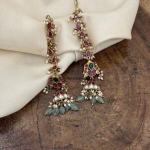 Kemp lotus jhumka with mint drops attached maati