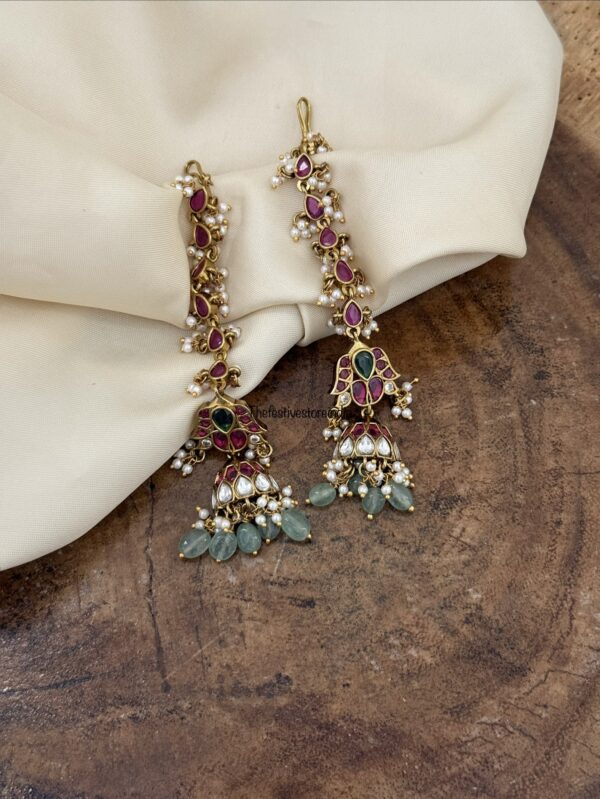Kemp lotus jhumka with mint drops attached maati