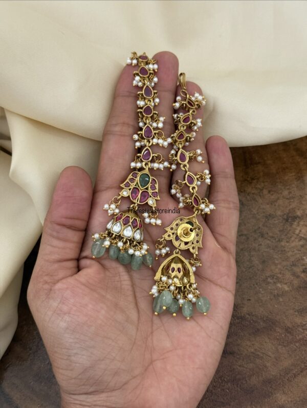 Kemp lotus jhumka with mint drops attached maati