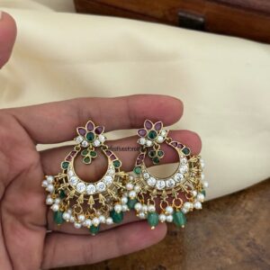 Kemp and green drop beads chandbali