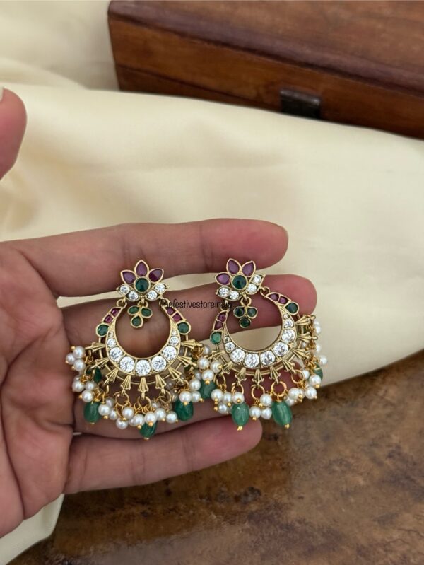 Kemp and green drop beads chandbali