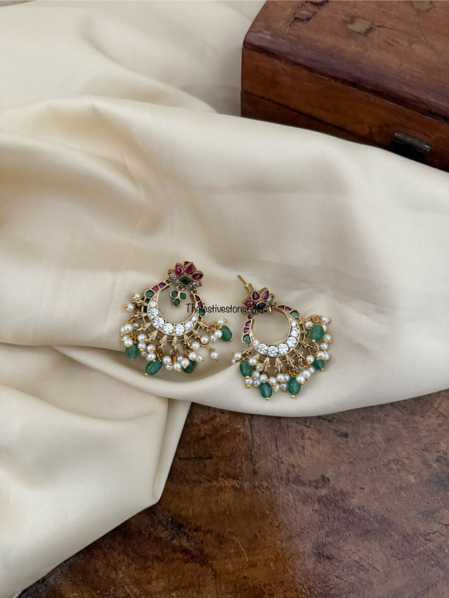 Kemp and green drop beads chandbali