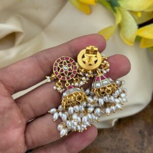 Jadau kundan rice pearls jhumkas - Screwback