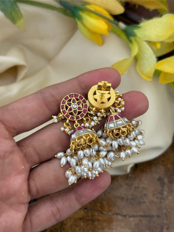 Jadau kundan rice pearls jhumkas - Screwback