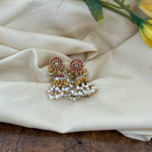 Jadau kundan rice pearls jhumkas - Screwback