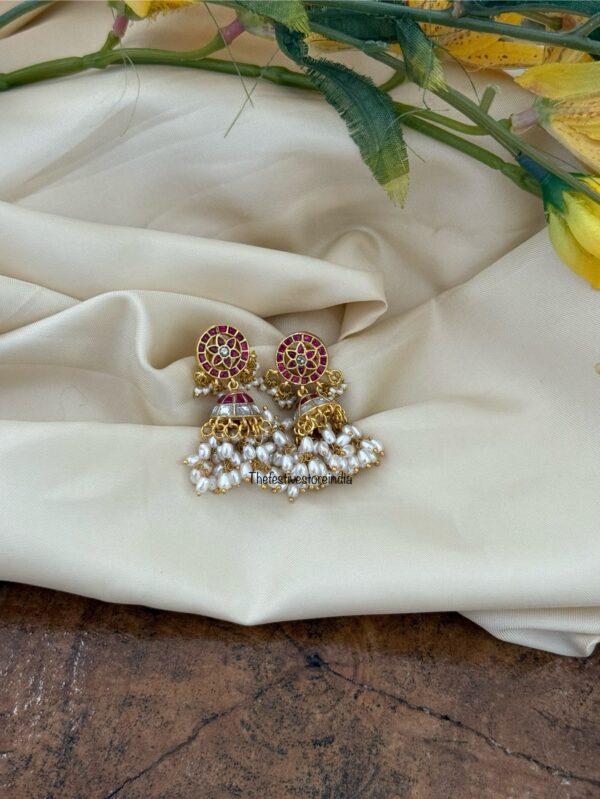 Jadau kundan rice pearls jhumkas - Screwback