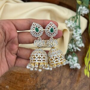 4 in 1 AD earrings - Green | Jhumka | Bridal | Diamonds