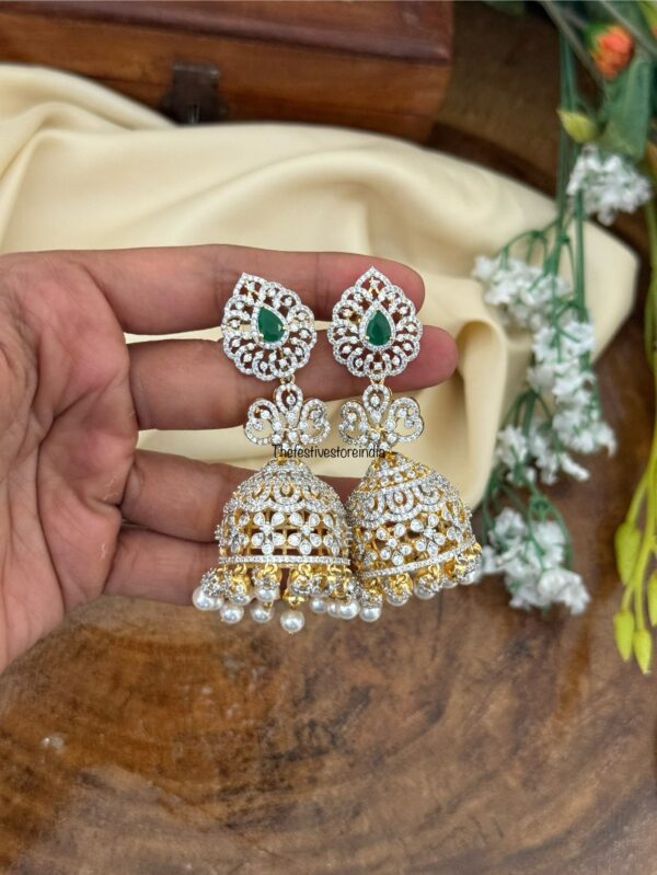 4 in 1 AD earrings - Green | Jhumka | Bridal | Diamonds