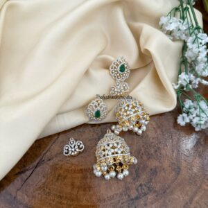 4 in 1 AD earrings - Green | Jhumka | Bridal | Diamonds