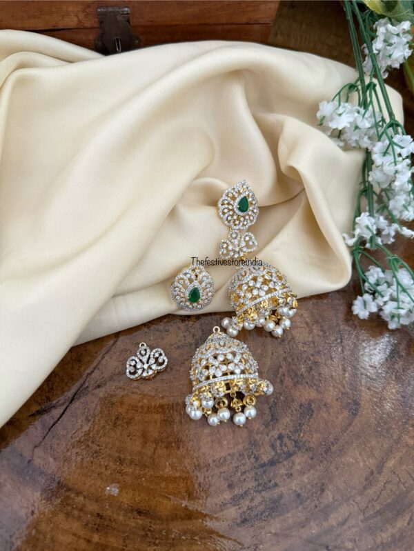 4 in 1 AD earrings - Green | Jhumka | Bridal | Diamonds