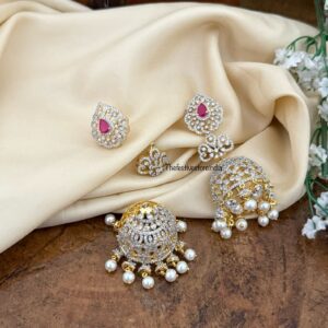 4 in 1 AD earrings - Red/Ruby | Jhumka | Bridal | Diamonds