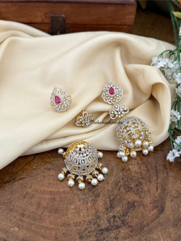 4 in 1 AD earrings - Red/Ruby | Jhumka | Bridal | Diamonds