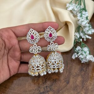 4 in 1 AD earrings - Red/Ruby | Jhumka | Bridal | Diamonds