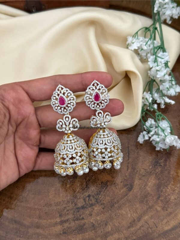 4 in 1 AD earrings - Red/Ruby | Jhumka | Bridal | Diamonds