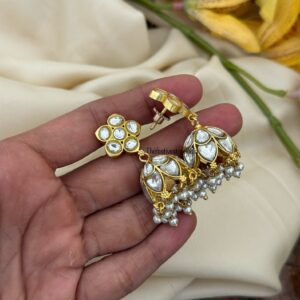 Classic all white screwback Jadau stone Bridal jhumkas