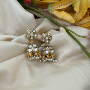 Classic all white screwback Jadau stone Bridal jhumkas