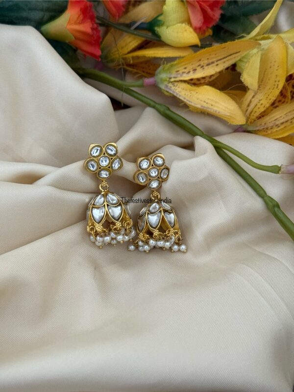 Classic all white screwback Jadau stone Bridal jhumkas