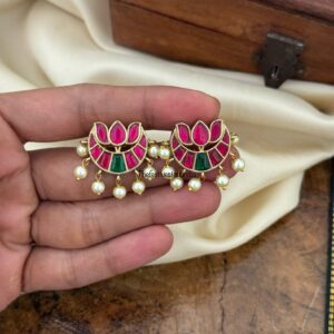 Jadau lotus studs - Multi color