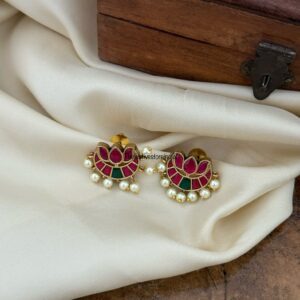 Jadau lotus studs - Multi color
