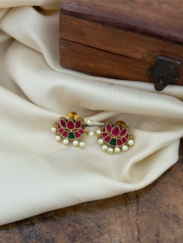 Jadau lotus studs - Multi color