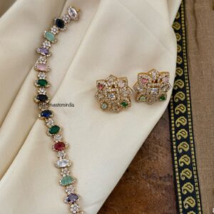 Multi color stones diamonds haaram set