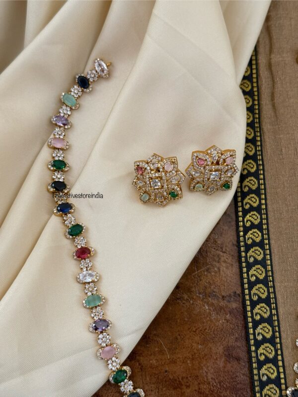 Multi color stones diamonds haaram set