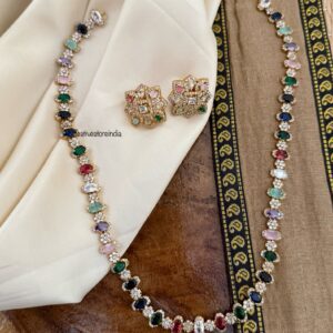 Multi color stones diamonds haaram set