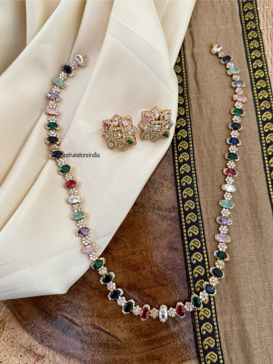 Multi color stones diamonds haaram set