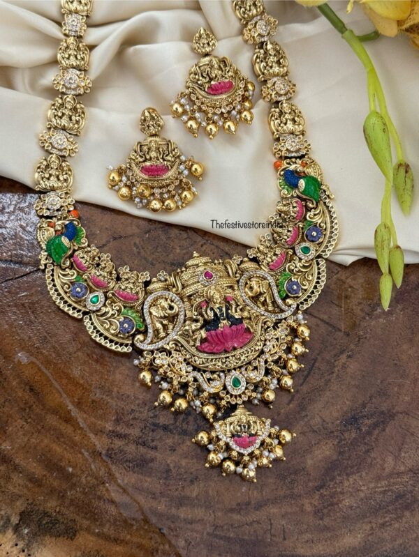 Traditional lakshmi enamel painted haaram set | Bridal