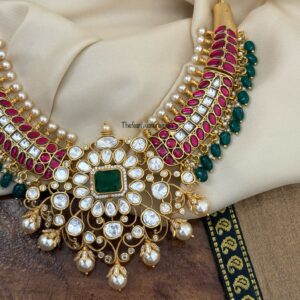 Jadau statement Silver look alike hasli | Wedding | Bridal