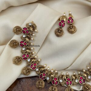 Antique polish lakshmi bottu navilu necklace set | Wedding