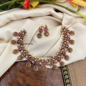 Antique polish lakshmi bottu navilu necklace set with screwback earrings