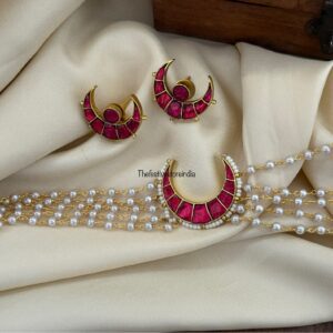 Jadau chandra choker set - Red