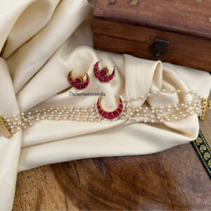 Jadau chandra choker set - Red