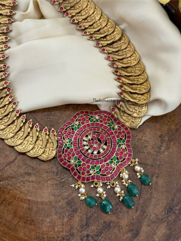 34cms Traditional kaasu lakshmi big pendant mid length haaram | Bridal