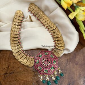 34cms Traditional kaasu lakshmi big pendant mid length haaram | Bridal