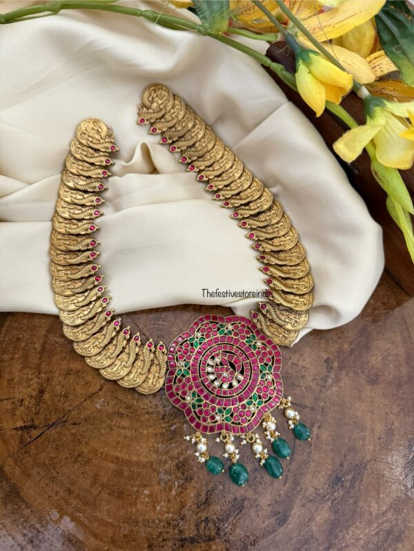 34cms Traditional kaasu lakshmi big pendant mid length haaram | Bridal