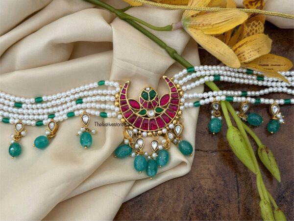 Chaand Jadau pearls choker | Half moon