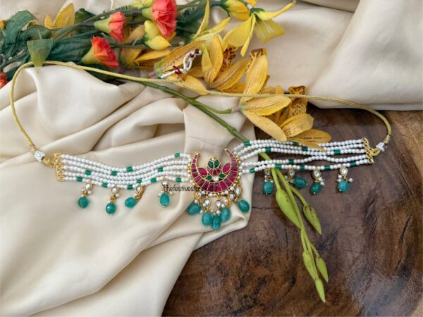 Chaand Jadau pearls choker | Half moon
