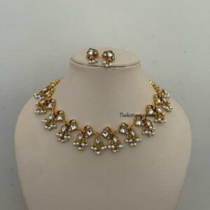 White Jadau kundan carved necklace with screwback earrings  | Unique