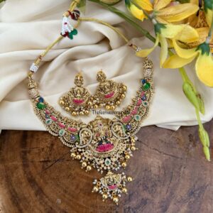 Traditional lakshmi enamel painted necklace set | Bridal