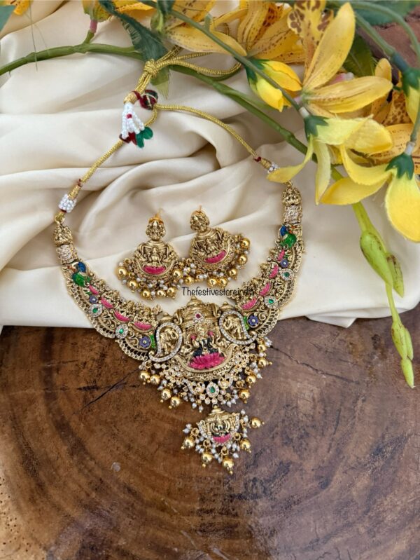 Traditional lakshmi enamel painted necklace set | Bridal