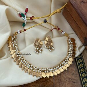 Lakshmi kaasu white pearls set