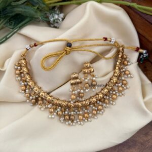 Drop beads gold necklace set